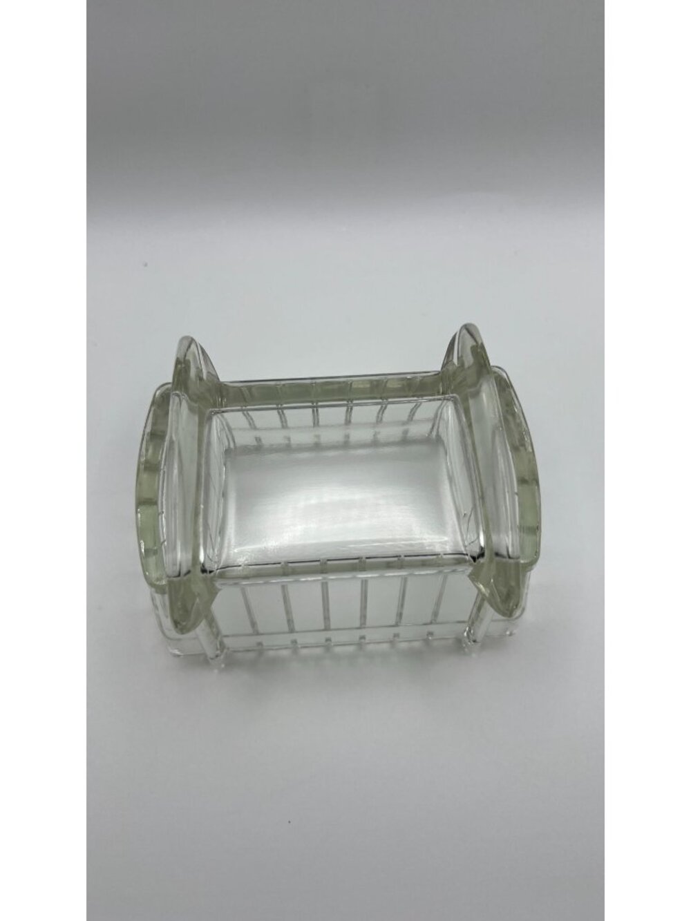 Vintage Glass Footed Rectangular Dish With Ribbed Design Clear Finish Decorative - Picture 2 of 6
